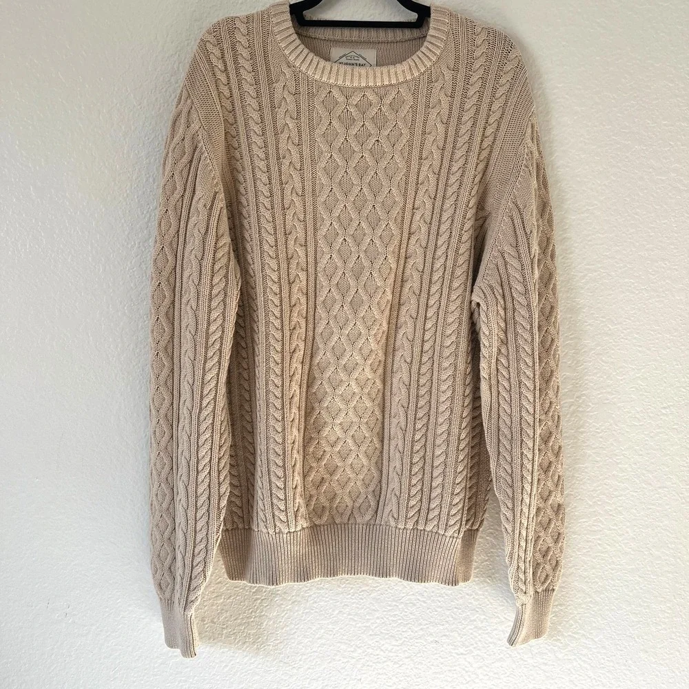 St Johns Bay Sz‎ XL Fisherman Cable Chunky Knit Sweater Crew Pullover Beige Mens